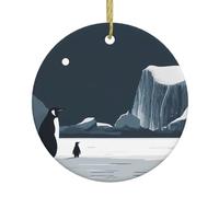 WZYWHJ Pendentif rond de Noël en céramique - Décoration d'arbre de 7,4 cm à suspendre pour les fêtes de fin d'année, image minimaliste de silhouette de pingouin