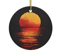 WZYWHJ Pendentif rond de Noël en céramique - Décoration d'arbre de 7,4 cm à suspendre pour les fêtes de fin d'année, photo de silhouette de coucher de soleil