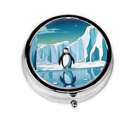 WZYWHJ Penguin Antarctica Ice Printing Boîte à médicaments circulaire de voyage portable avec compartiments Mini distributeur de pilules