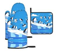 WZYWHJ Penguins on The Iceberg Lot de 3 gants de cuisine longs et épais imprimés