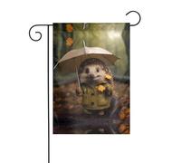 WZYWHJ Petit hérisson tenant un parapluie Impression Décoration Drapeau de jardin 30,5 x 45,7 cm pour un environnement extérieur tendance