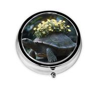 WZYWHJ Petite boîte à médicaments circulaire avec compartiments Motif tortue et fleurs