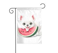 Wzywhj Photo de petit chien blanc motif pastèque drapeau de jardin d'été double face décoration cour 30,5 x 45,7 cm