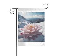 Wzywhj Photo Lotus enneigée sur la montagne enneigée Drapeau de jardin d'été Décoration double face cour 30,5 x 45,7 cm