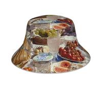WZYWHJ Picnic in The Sun Printed Reversible Bucket Hat for Men and Women Protection Headwear for Travel and Outdoor Activities Black