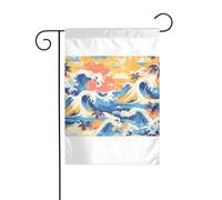 Wzywhj Plage Maui Hawaï Coucher de Soleil Mer Vagues Nuages Image Summer Jardin Drapeau Double Face Décoration Cour 30,5 x 45,7 cm