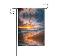 Wzywhj Plage Maui Hawaï Coucher de Soleil Mer Vagues Nuages Imprimés Summer Garden Drapeau Double Face Décoration Cour 30,5 x 45,7 cm