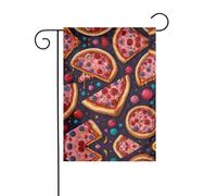 WZYWHJ Planet Color Drapeau de jardin imprimé pizza rose 30,5 x 45,7 cm pour un environnement extérieur tendance