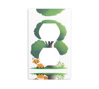 WZYWHJ Plaque murale décorative à double prise - Facile à installer - Idéal pour les zones résidentielles et commerciales 11,4 x 7,9 cm Motif petit renard derrière l'arbre