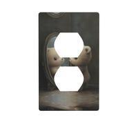 WZYWHJ Plaque murale décorative à double prise - Facile à installer - Idéal pour les zones résidentielles et commerciales 11,4 x 7,9 cm Motif ours dans le miroir