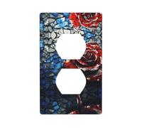 WZYWHJ Plaque murale décorative à double prise - Facile à installer - Idéal pour les zones résidentielles et commerciales 11,4 x 7,9 cm Motif rose rouge cassé