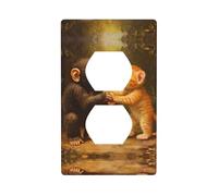 WZYWHJ Plaque murale décorative à double prise - Facile à installer - Idéal pour les zones résidentielles et commerciales 11,4 x 7,9 cm Singe et chaton tenant la main Imprimé