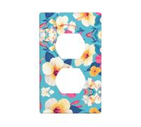 WZYWHJ Plaque murale décorative à double prise - Facile à installer - Idéal pour les zones résidentielles et commerciales 11,4 x 7,9 cm dans une belle image de fleurs d'hibiscus