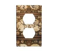 WZYWHJ Plaque murale décorative à double prise - Facile à installer - Idéal pour les zones résidentielles et commerciales 11,4 x 7,9 cm - Motif carte du monde vintage