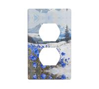 WZYWHJ Plaque murale décorative à double prise - Facile à installer - Idéal pour les zones résidentielles et commerciales 11,4 x 7,9 cm Petites fleurs bleues sous la montagne enneigée Imprimé