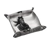 WZYWHJ Plateau de rangement en cuir - Plateau de qualité résistant aux rayures et étanche pour clés, montres, bijoux, et plus encore, image d'étalon noir S