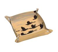 WZYWHJ Plateau de rangement en cuir pour table de chevet, bureau, coiffeuse, et plus encore - Facile à nettoyer - Petites oies d'automne volant dans le sud imprimé
