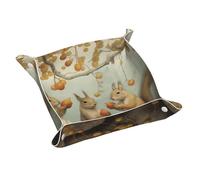 WZYWHJ Plateau de rangement en cuir pour table de chevet, bureau, coiffeuse et plus encore - Facile à nettoyer - Taille M - Trois petits écureuils cueillant des poires imprimés