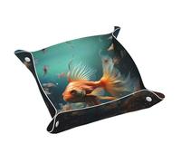 WZYWHJ Plateau de rangement en cuir pour table de chevet, bureau, coiffeuse et plus encore - Facile à nettoyer - Taille M - Beau petit poisson rouge imprimé