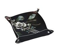 WZYWHJ Plateau de rangement en cuir pour table de chevet, bureau, coiffeuse et plus encore - Facile à nettoyer - Taille M - Imprimé épingle à cheveux vintage argenté