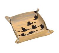 WZYWHJ Plateau de rangement en cuir pour table de chevet, bureau, coiffeuse, et plus encore - Facile à nettoyer - Petites oies d'automne volant dans le sud imprimé