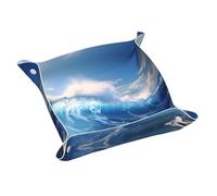 WZYWHJ Plateau de rangement en cuir pour table de chevet, bureau, coiffeuse et plus encore - Facile à nettoyer - Imprimé vagues de l'océan bleu moyen