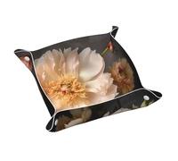 WZYWHJ Plateau de rangement en cuir pour table de chevet, bureau, coiffeuse et plus encore - Facile à nettoyer - Motif pivoine vintage