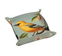 WZYWHJ Plateau de rangement en cuir pour table de chevet, bureau, coiffeuse et plus encore - Facile à nettoyer - Taille M - Imprimé petit oriole sur pêche