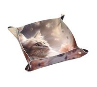 WZYWHJ Plateau de rangement en cuir pour table de chevet, bureau, coiffeuse et plus encore - Facile à nettoyer - Taille M - Imprimé chat mignon