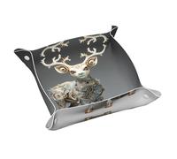 WZYWHJ Plateau de rangement en cuir pour table de chevet, bureau, coiffeuse et plus encore - Facile à nettoyer - Taille M imprimé cerf prune