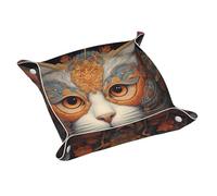 WZYWHJ Plateau de rangement en cuir pour table de chevet, bureau, coiffeuse et plus encore - Facile à nettoyer, motifs œil de chat moyen