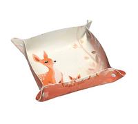 WZYWHJ Plateau de rangement en cuir pour table de chevet, bureau, coiffeuse et plus encore - Facile à nettoyer - Taille M - Imprimé cerf Sika mignon