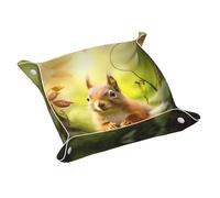 WZYWHJ Plateau de rangement en cuir pour table de chevet, bureau, coiffeuse et plus encore - Facile à nettoyer - Taille M imprimé petit écureuil mignon