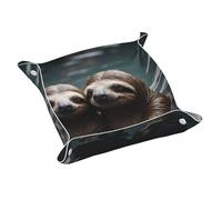 WZYWHJ Plateau de rangement en cuir pour table de chevet, bureau, coiffeuse et plus encore - Facile à nettoyer - Taille M - Deux jolis paresseux d'eau imprimés