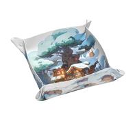 WZYWHJ Plateau de rangement en cuir pour table de chevet, bureau, coiffeuse, et plus encore - Maison de neige moyenne facile à nettoyer avec imprimé sapin