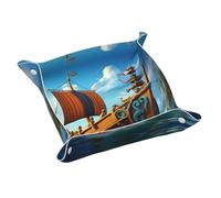 WZYWHJ Plateau de rangement en cuir - Résistant aux rayures - Étanche - Pour clés, montres, bijoux et plus encore - Motif bateau S Vikings