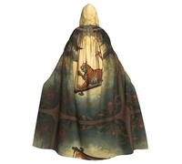 WZYWHJ Poncho à capuche imprimé petit tigre sur la balançoire pour homme et femme Halloween fête