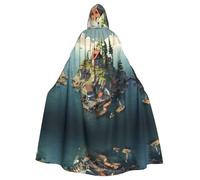 WZYWHJ Poncho à capuche imprimé petite ville sur l'île pour homme et femme Halloween Party