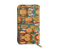 Wzywhj Portefeuille à la mode en cuir pour femme avec plusieurs compartiments et fermeture éclair Design mignon Burger Frites Imprimés, Noir , Taille unique