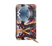 WZYWHJ Portefeuille élégant en cuir à motif double dragon bataille - Longue pochette pour femme, matériau durable, 12 emplacements pour cartes, compartiments à fermeture éclair