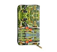 WZYWHJ Portefeuille élégant en cuir avec deux grenouilles prenant des photos - Longue pochette pour femme, matériau durable, 12 emplacements pour cartes, compartiments zippés, noir, taille unique,