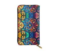 WZYWHJ Portefeuille élégant en cuir avec illustrations colorées - Longue pochette pour femme, matériau durable, 12 emplacements pour cartes, compartiments à fermeture éclair