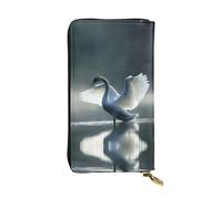WZYWHJ Portefeuille élégant en cuir avec image de cygne blanc - Longue pochette pour femme, matériau durable, 12 emplacements pour cartes, compartiments à fermeture éclair