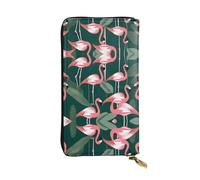 WZYWHJ Portefeuille élégant en cuir avec image de flamant rose - Longue pochette pour femme, matériau durable, 12 emplacements pour cartes, compartiments à fermeture éclair