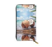 WZYWHJ Portefeuille élégant en cuir avec image de noix de coco et jus de noix de coco - Longue pochette pour femme, matériau durable, 12 emplacements pour cartes, compartiments à fermeture éclair
