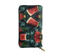 WZYWHJ Portefeuille élégant en cuir avec image de pastèque - Longue pochette pour femme, matériau durable, 12 emplacements pour cartes, compartiments à fermeture éclair