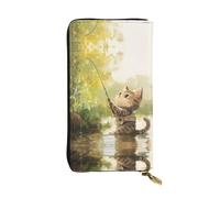 WZYWHJ Portefeuille élégant en cuir avec image de pêche en forme de chaton - Longue pochette pour femme, matériau durable, 12 emplacements pour cartes, compartiments à fermeture éclair