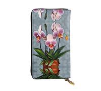 WZYWHJ Portefeuille élégant en cuir avec impression d'orchidées florales - Longue pochette pour femme, matériau durable, 12 emplacements pour cartes, compartiments zippés, noir, taille unique, Noir ,