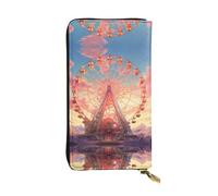 WZYWHJ Portefeuille élégant en cuir avec impression grande roue - Longue pochette pour femme, matériau durable, 12 emplacements pour cartes, compartiments à fermeture éclair