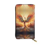 WZYWHJ Portefeuille élégant en cuir avec impression Phoenix - Longue pochette pour femme, matériau durable, 12 emplacements pour cartes, compartiments à fermeture éclair